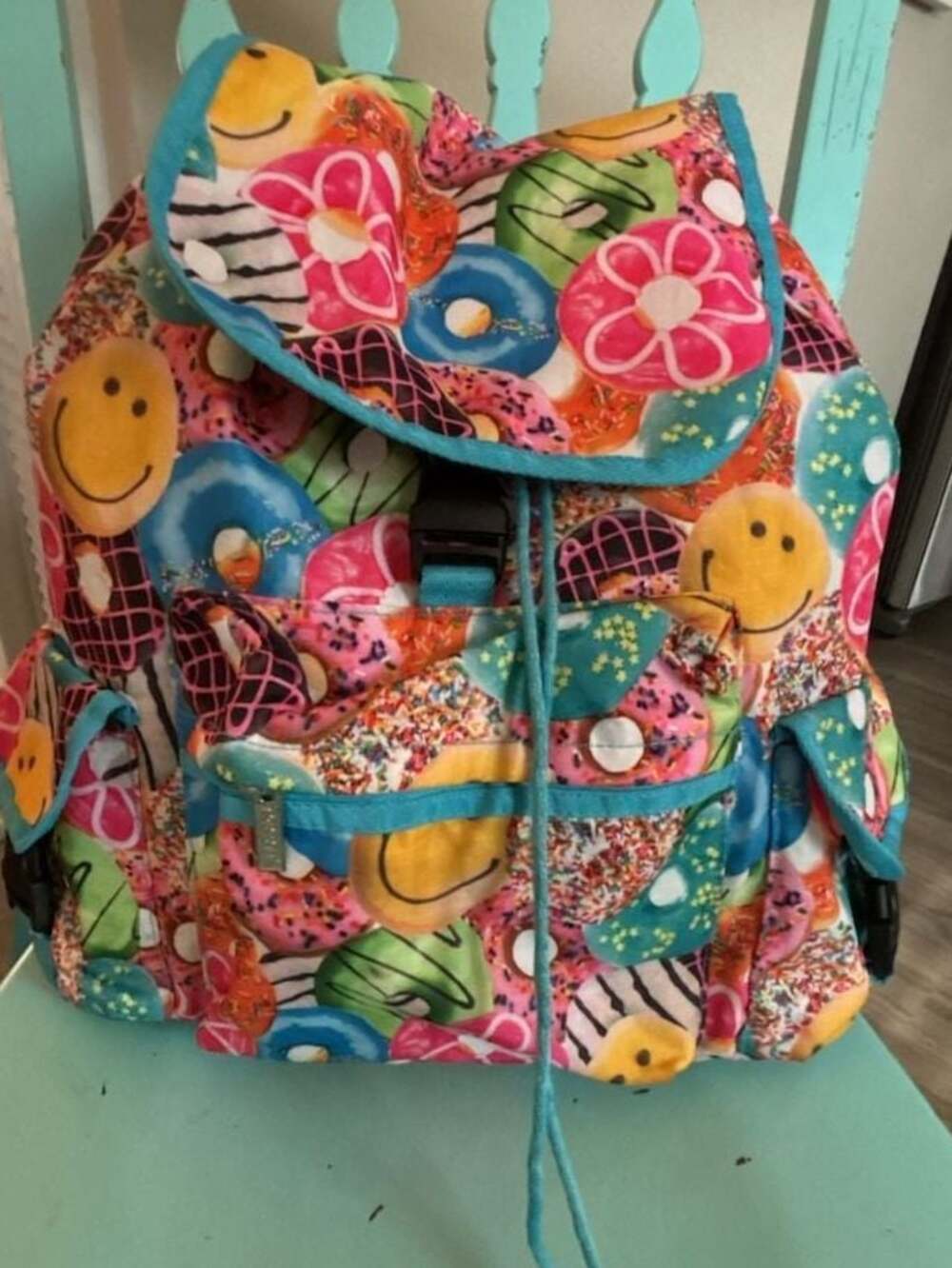iscream Donuts and Smiley Face Print Deluxe Drawstring Knapsack Backpack